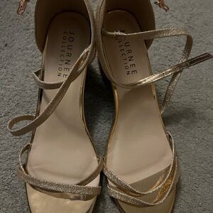 Journee Collection Gold Heels with Strappy Design and Open Toe